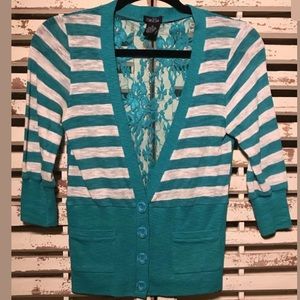 NWOT~RUE 21~GREEN~STRIPE~LACE~TOP/BLOUSE/CARDIGAN